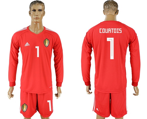 Belgium #1 Courtois Red Long Sleeves Goalkeeper Soccer Country Jersey